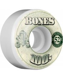 Bones 100's $ Wheel 52mm White V4 skateboard wielen