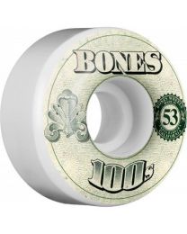 Bones 100's $ Wheel 53mm White V4 skateboard wielen